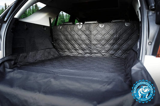 Bulldogology SUV Cargo Liner for Dogs - Heavy Duty Pet Trunk Cargo Cover - Dog Car Seat Cover Waterproof Nonslip - Dog Hair, Muddy Paws, Scratches Protector for Cars (Large, 55X82")