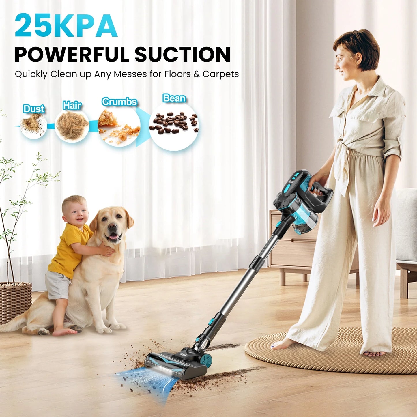 Cordless Vacuum Cleaners, 6-In-1 Lightweight Stick Vacuum for Hardwood Floor Carpet Pet Hair, V770