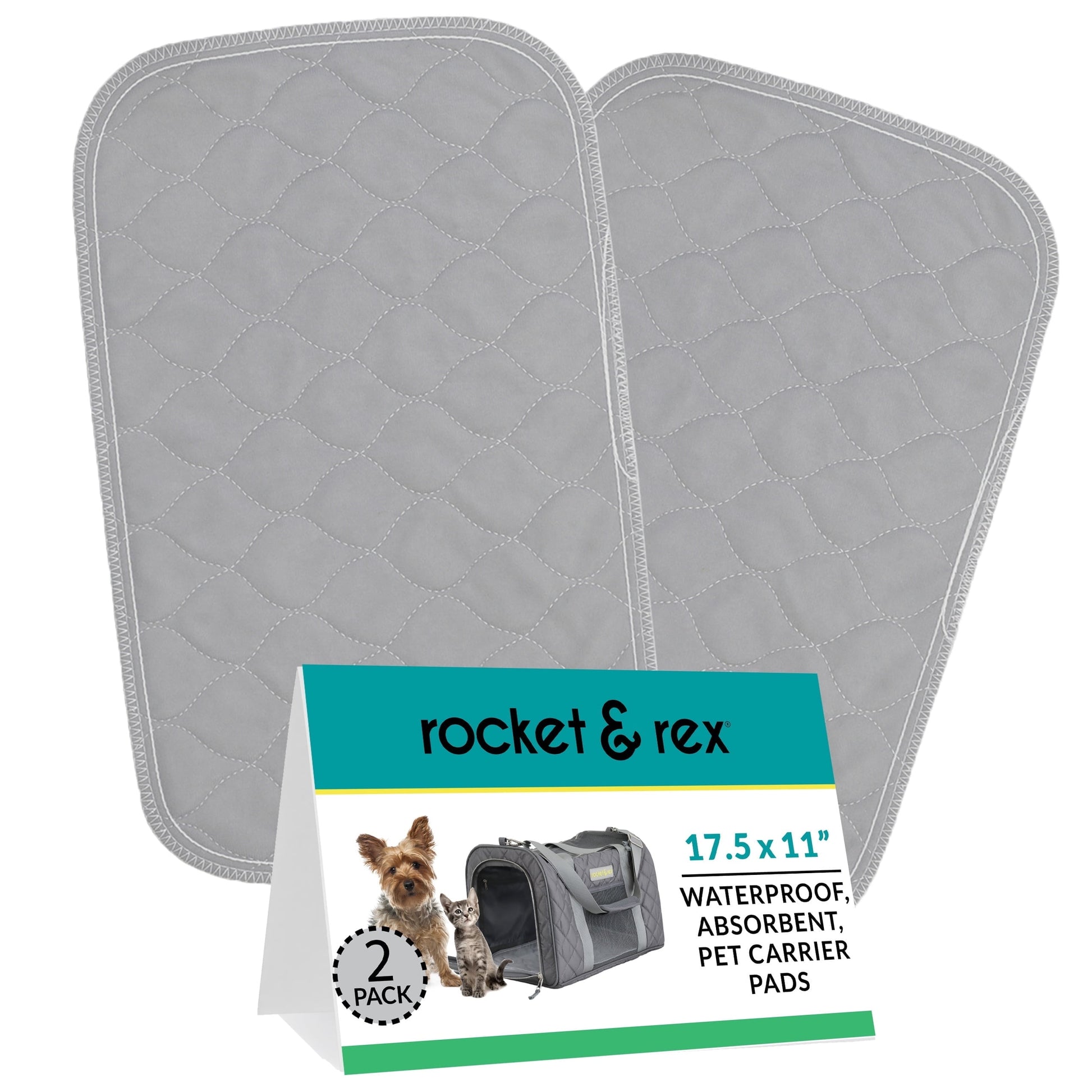 Premium Washable Pet Carrier Pads, Reusable, Waterproof & Absorbent, Dog and Cat Pads for Lining Travel Carriers, Litter Boxes, Pet Crates & More, 17.5" X 11" (Pack of 2)